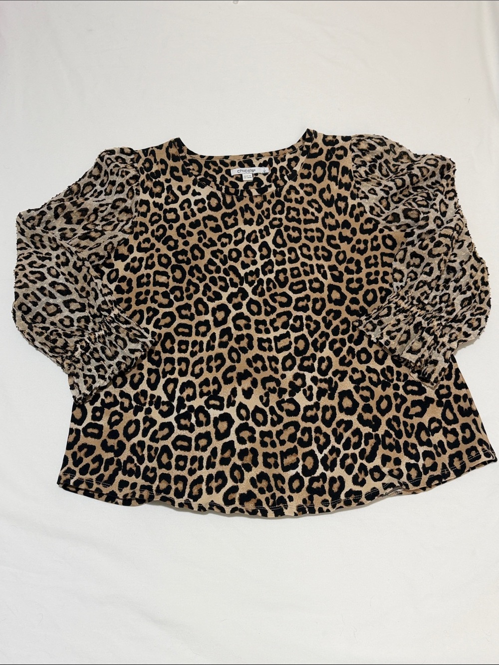 Chico's W8 Cheetah Crinkle SLV Tee Knit Pattern Briar Brown NWT